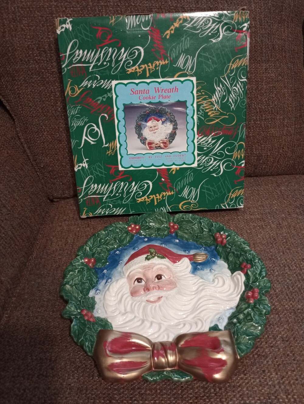 Santa 12" Wreath Cookie Plate - Omnibus By Fritz And Floyd In Original Box